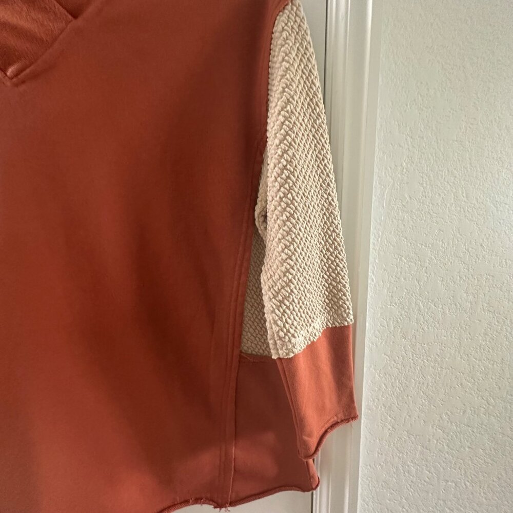 Rust Orange & Cream Hoodie With Textured Sleeves … - image 8